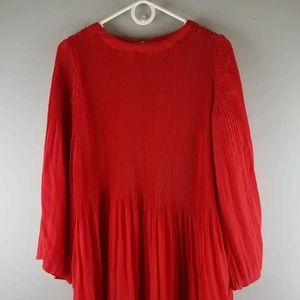 Nina Leonard Medium Red Pleated Tunic Top